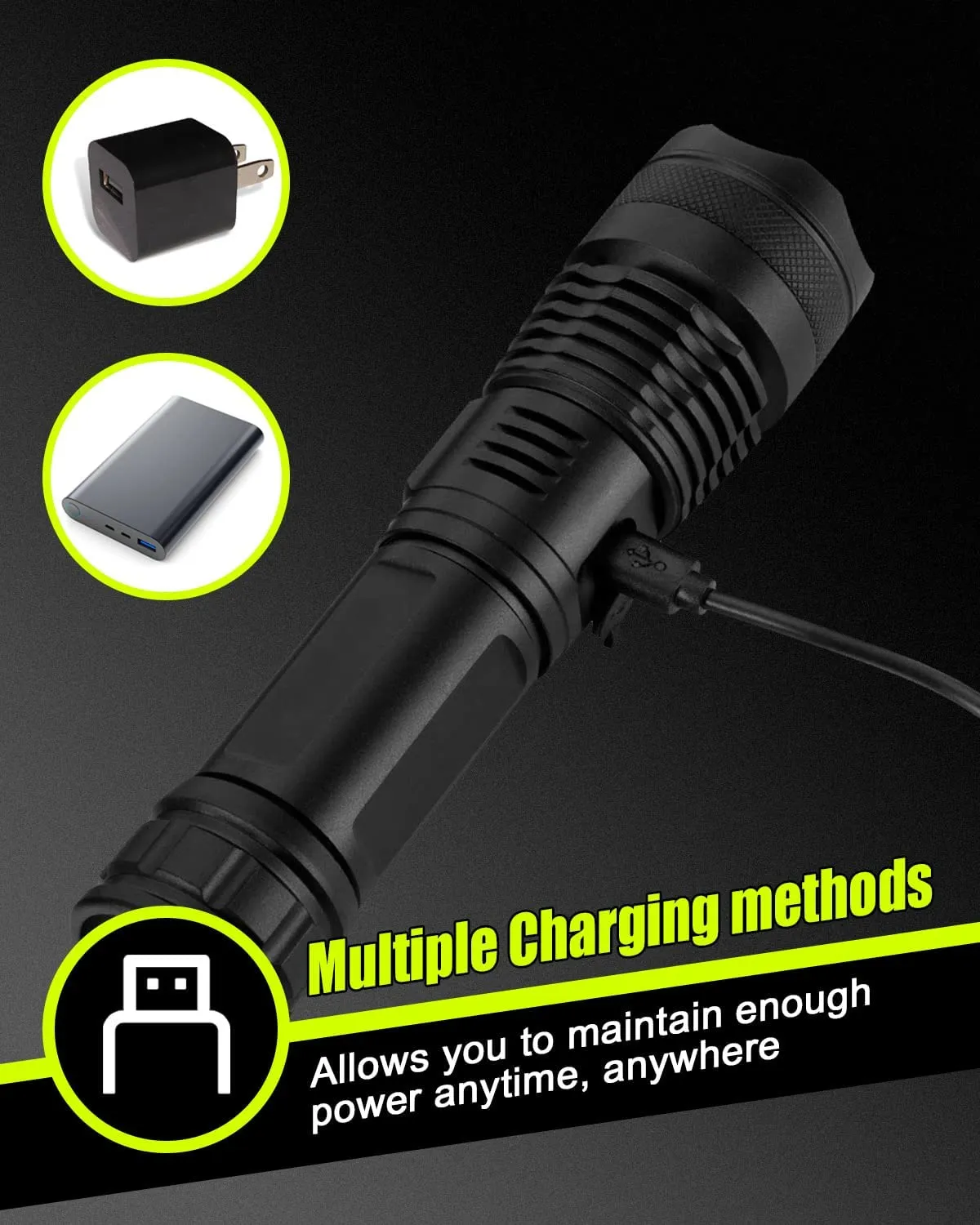 High Lumen LED Rechargeable Super Bright Torch Flashlight-18CM