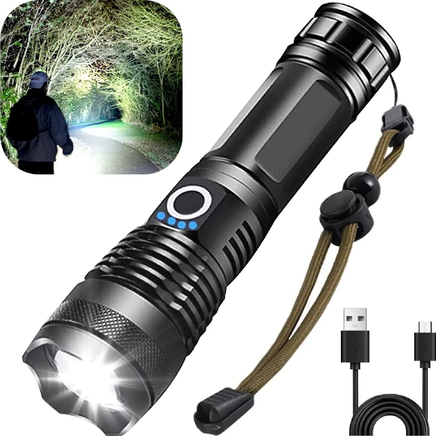 High Lumen LED Rechargeable Super Bright Torch Flashlight-18CM