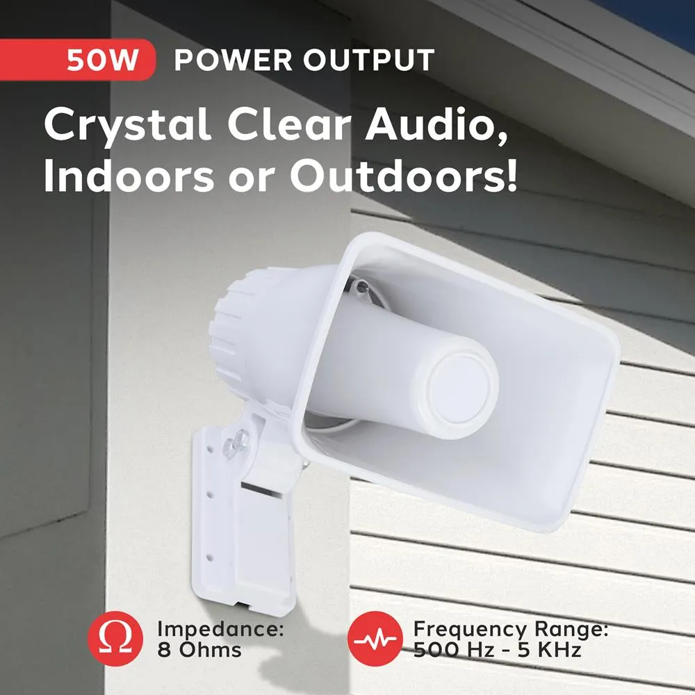 Indoor/Outdoor Pa Horn Speaker - 6” Portable Pa Speaker W/ 8 Ohms Impedance & 50W Peak Power