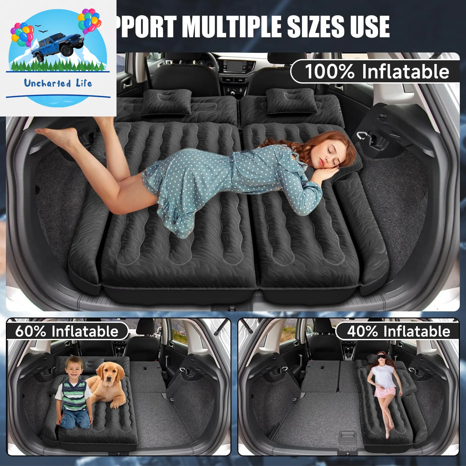 Inflatable SUV Air Mattress – Portable Car Camping Bed with Pump