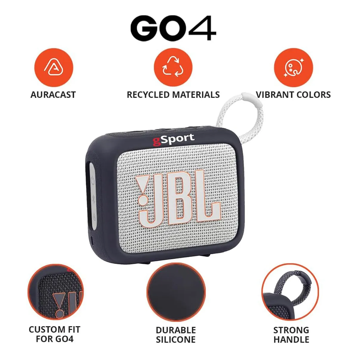 JBL Go 4 Ultra Portable Bluetooth Speaker Bundle with gSport Silicone Sleeve (White)