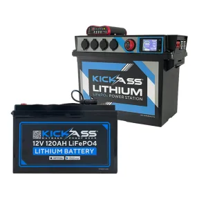 KickAss Portable 12V Lithium Power Station with DCDC Charger & 120AH LiFeP04 Lithium Battery Combo