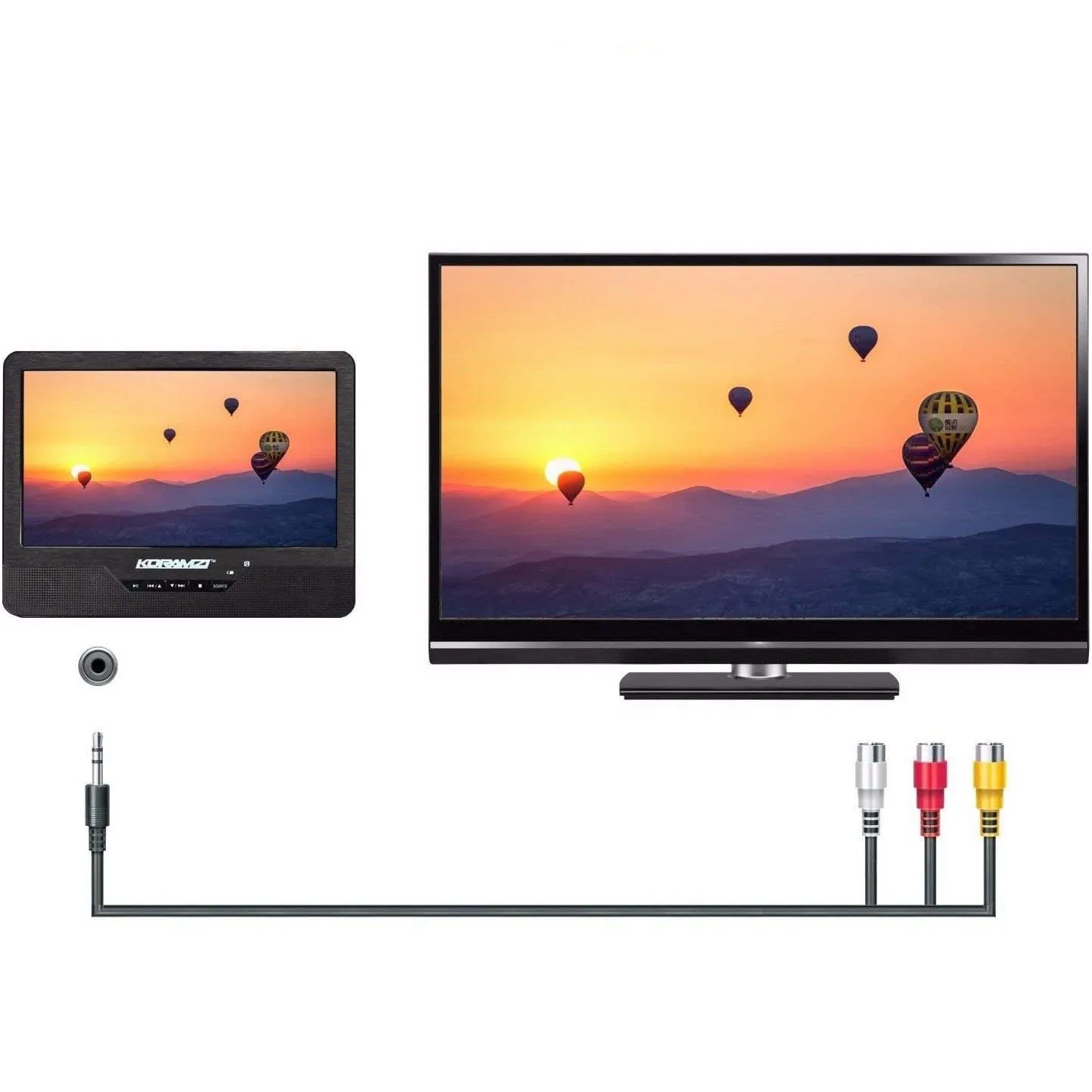 Koramzi PDVD-DK95 Portable 9" Dual Screen with Rechargeable Battery (Refurbished)