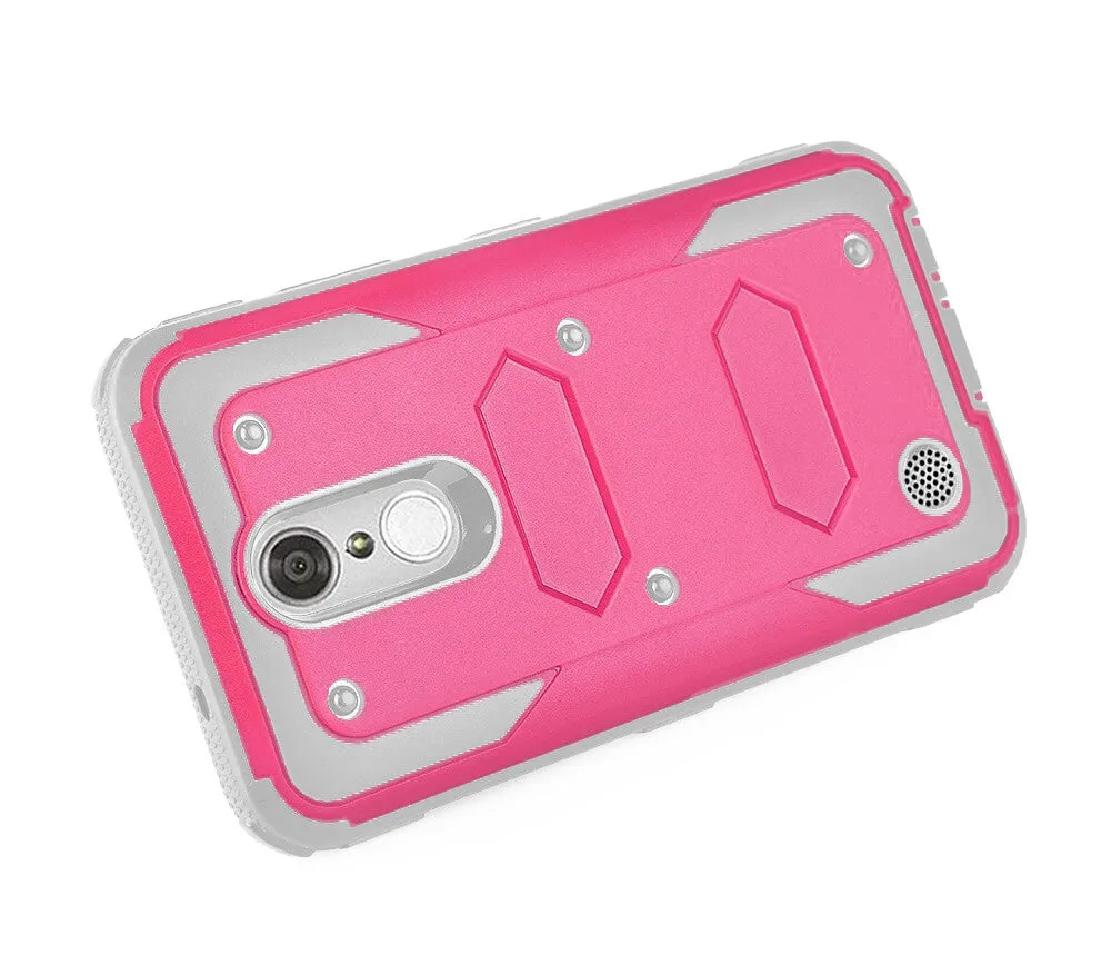 LG Aristo Case, K4 2017, K8 2017, Risio 2, Phoenix 3, Fortune, Triple Protection 3-1 w/ Built in Screen Protector Heavy Duty Holster Shell Combo Case - Hot Pink