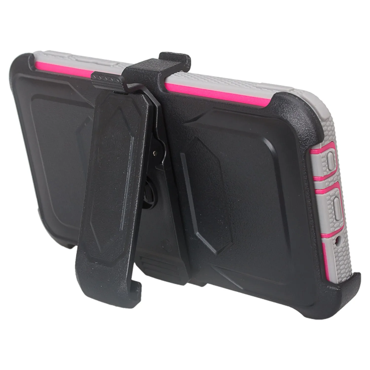 LG Aristo Case, K4 2017, K8 2017, Risio 2, Phoenix 3, Fortune, Triple Protection 3-1 w/ Built in Screen Protector Heavy Duty Holster Shell Combo Case - Hot Pink