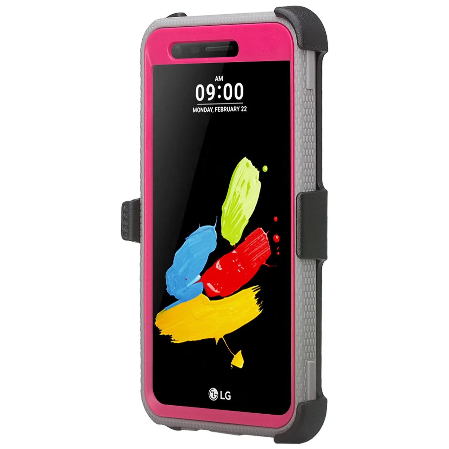 LG Aristo Case, K4 2017, K8 2017, Risio 2, Phoenix 3, Fortune, Triple Protection 3-1 w/ Built in Screen Protector Heavy Duty Holster Shell Combo Case - Hot Pink