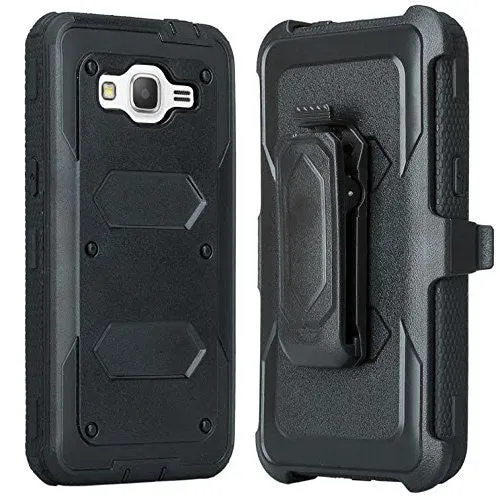 LG K10 Case | LG Premier LTE, Triple Protection 3-1 [Built in Screen Protector] Heavy Duty Holster Shell Combo Case for LG K10 - Black
