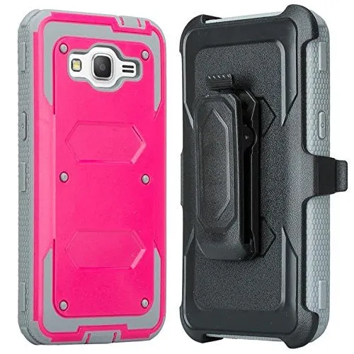 LG K10 Case | LG Premier LTE, Triple Protection 3-1 [Built in Screen Protector] Heavy Duty Holster Shell Combo Case for LG K10 - Hot Pink