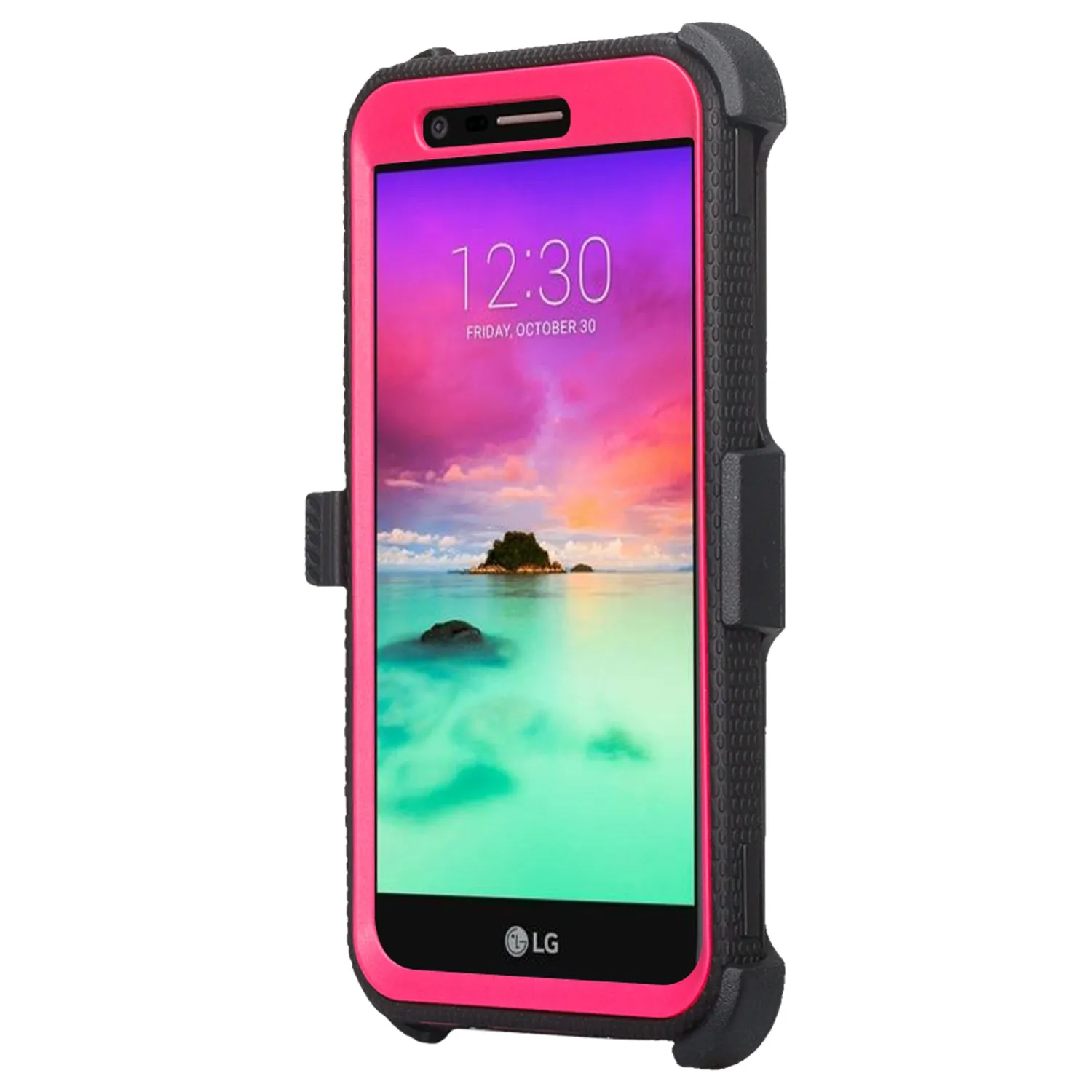 LG K20 Plus Case, LG K20 V, K10 2017 Case, Triple Protection 3-1 w/ Built in Screen Protector Heavy Duty Holster Shell Combo Cover - Hot Pink