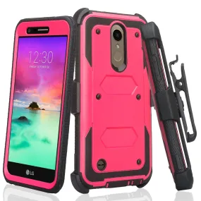 LG K20 Plus Case, LG K20 V, K10 2017 Case, Triple Protection 3-1 w/ Built in Screen Protector Heavy Duty Holster Shell Combo Cover - Hot Pink