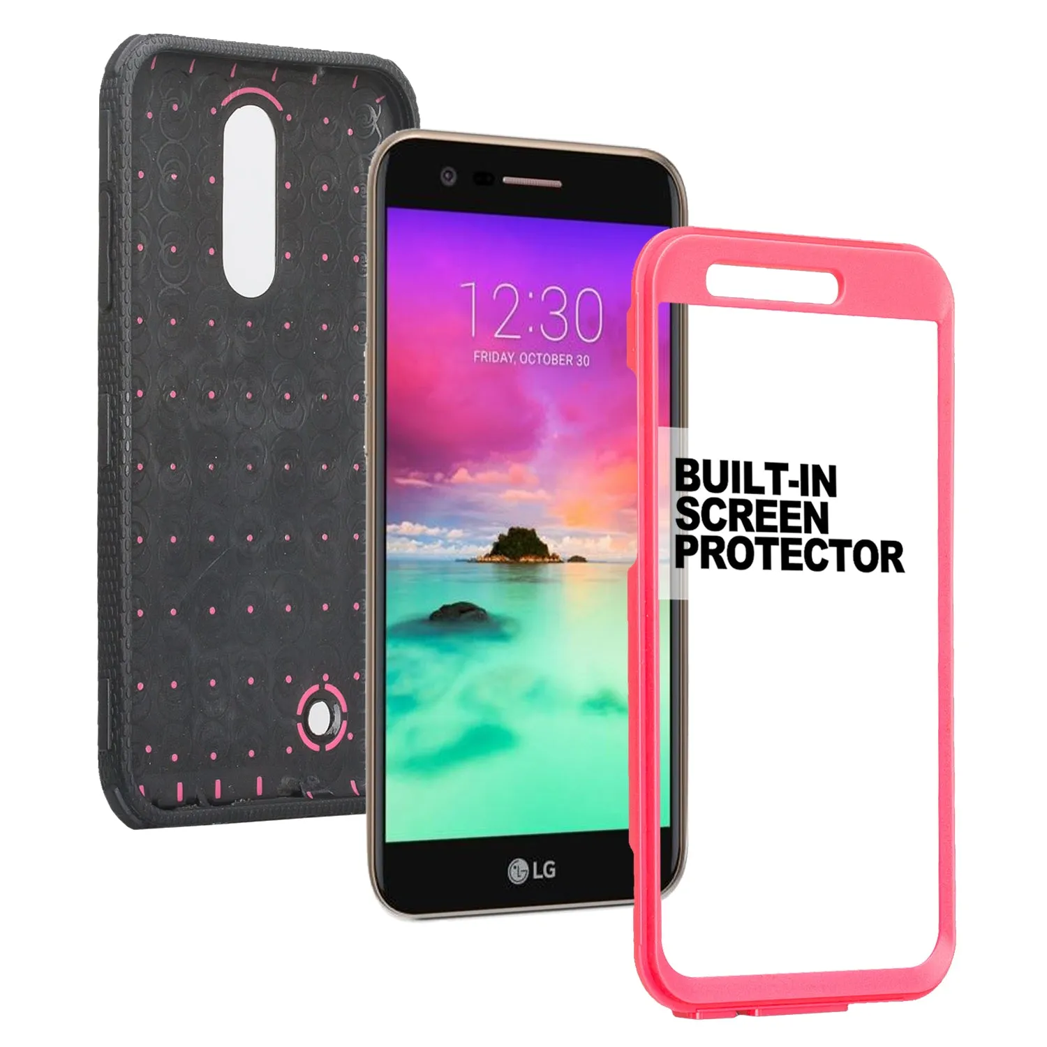 LG K20 Plus Case, LG K20 V, K10 2017 Case, Triple Protection 3-1 w/ Built in Screen Protector Heavy Duty Holster Shell Combo Cover - Hot Pink