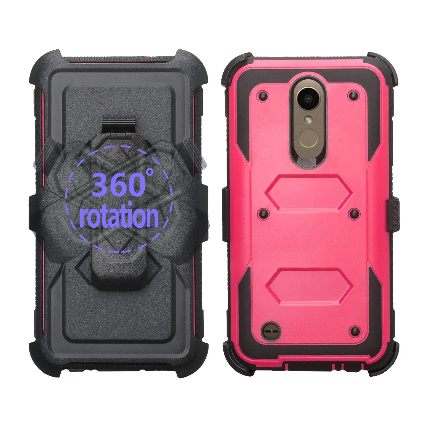 LG K20 Plus Case, LG K20 V, K10 2017 Case, Triple Protection 3-1 w/ Built in Screen Protector Heavy Duty Holster Shell Combo Cover - Hot Pink