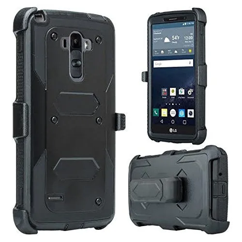 LG K7 | Tribute 5 | Treasure Case, Triple Protection 3-1 w/ Built in Screen Protector Heavy Duty Holster Shell Combo Case - Black