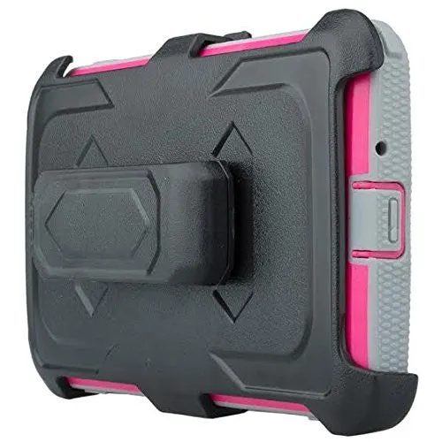 LG K7 | Tribute 5 | Treasure Case, Triple Protection 3-1 w/ Built in Screen Protector Heavy Duty Holster Shell Combo Case - Hot Pink