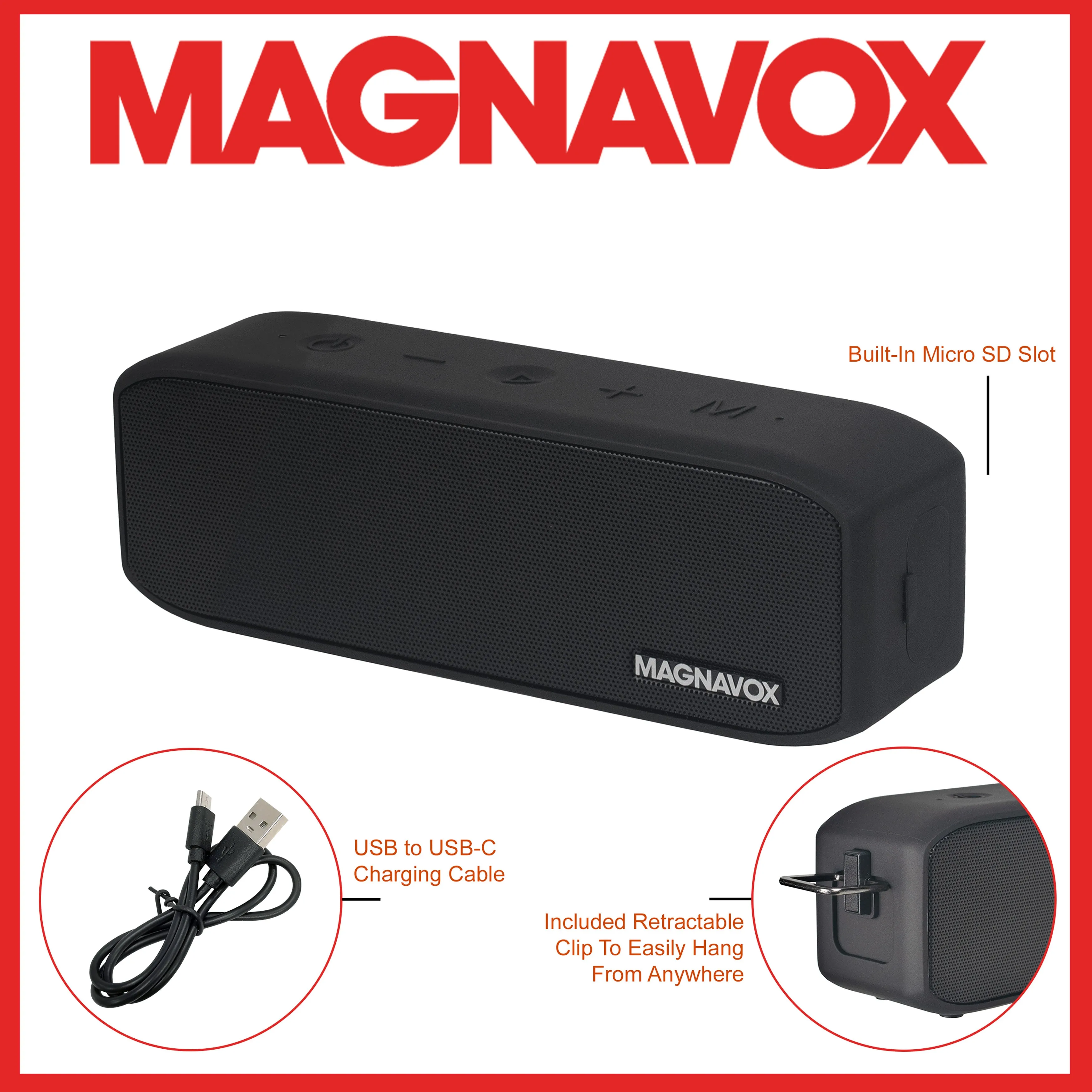 Magnavox MMA3929 Waterproof Portable Bluetooth Speaker with 360° Sound in Black