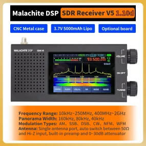 Malachite DSP SDR 1.10d Radio Receiver V5 With Optional Board Metal Case 5000mAh AM CW SSB NFM WFM