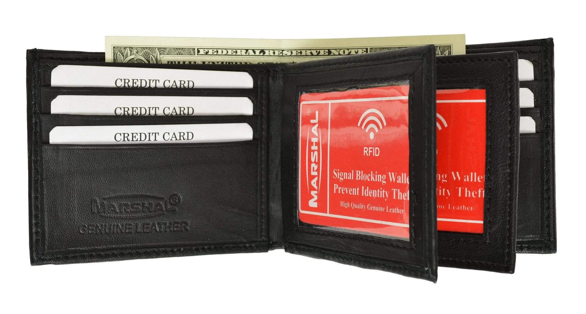 Marshal RFID Leather Mens Wallet Bifold Fixed Flip 3 Window ID RFID P 1852 (C)