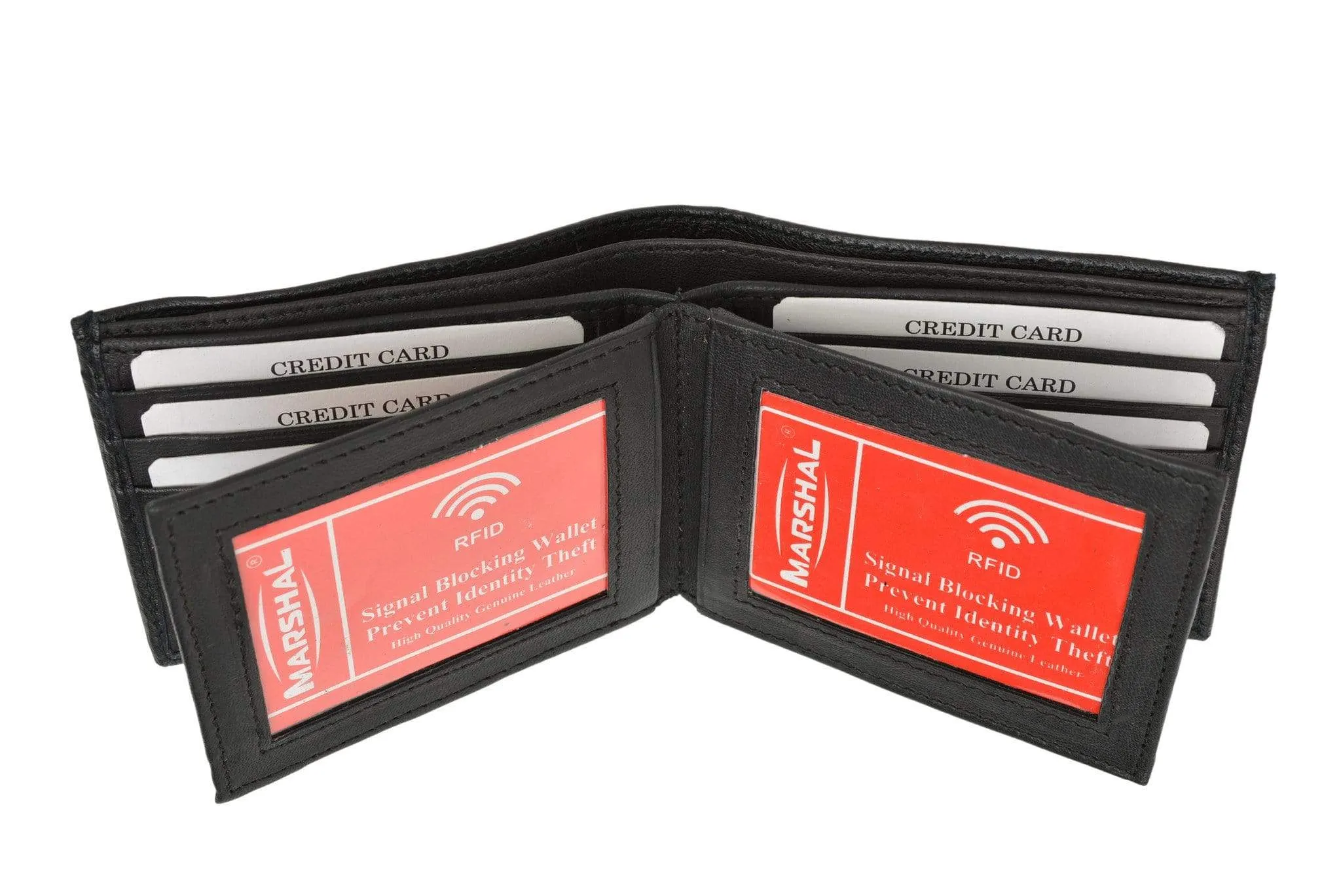 Marshal RFID Leather Mens Wallet Bifold Fixed Flip 3 Window ID RFID P 1852 (C)