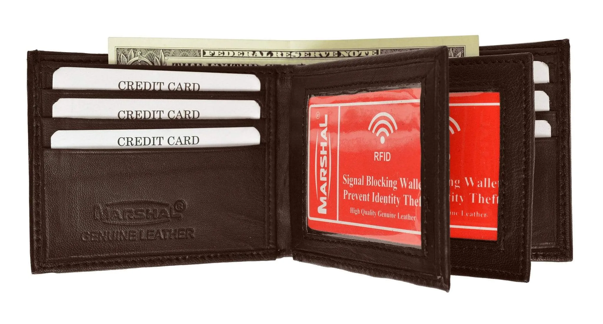 Marshal RFID Leather Mens Wallet Bifold Fixed Flip 3 Window ID RFID P 1852 (C)