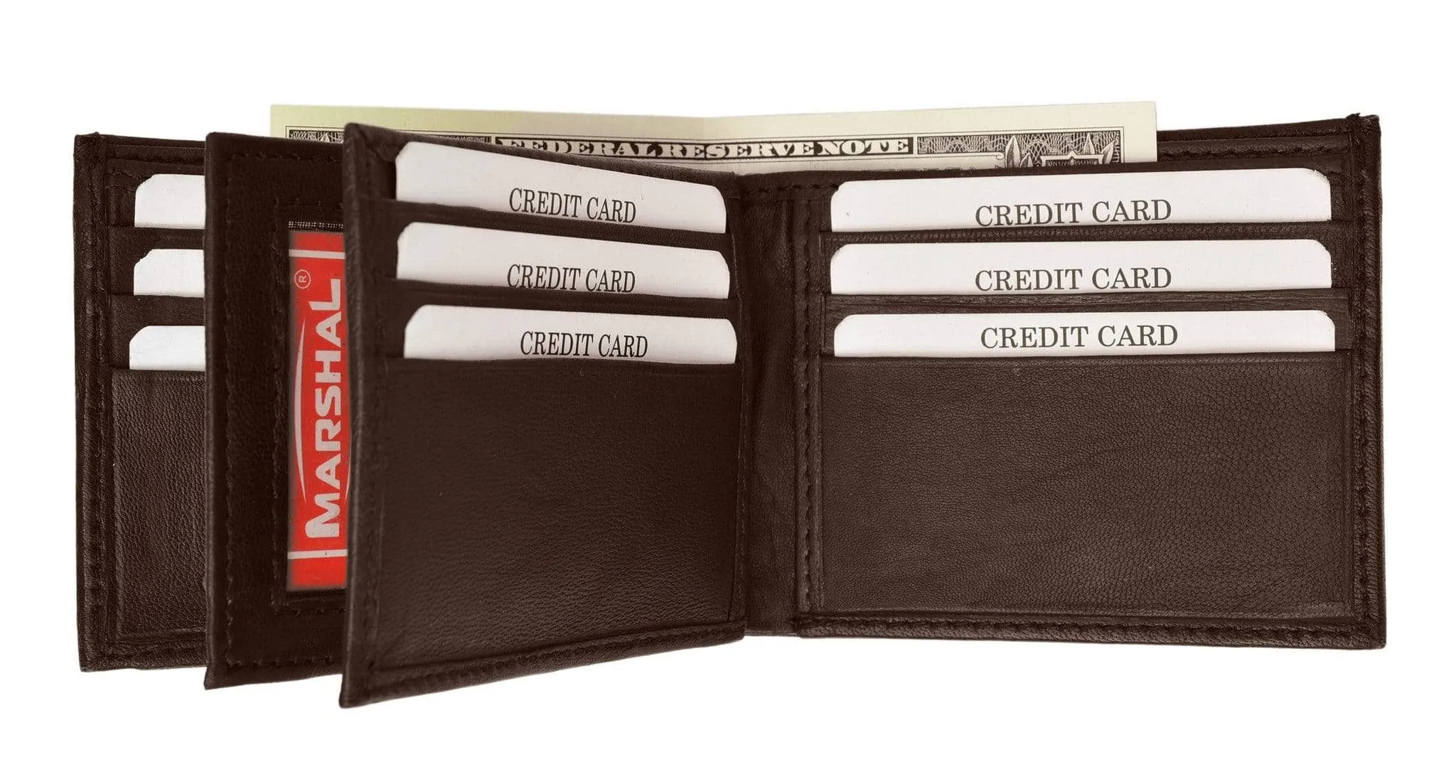 Marshal RFID Leather Mens Wallet Bifold Fixed Flip 3 Window ID RFID P 1852 (C)