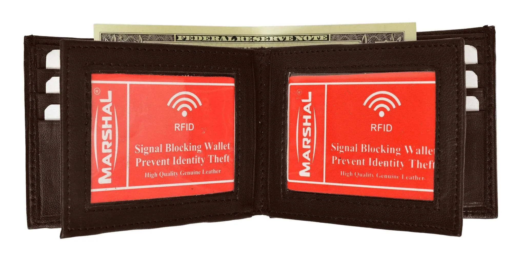 Marshal RFID Leather Mens Wallet Bifold Fixed Flip 3 Window ID RFID P 1852 (C)