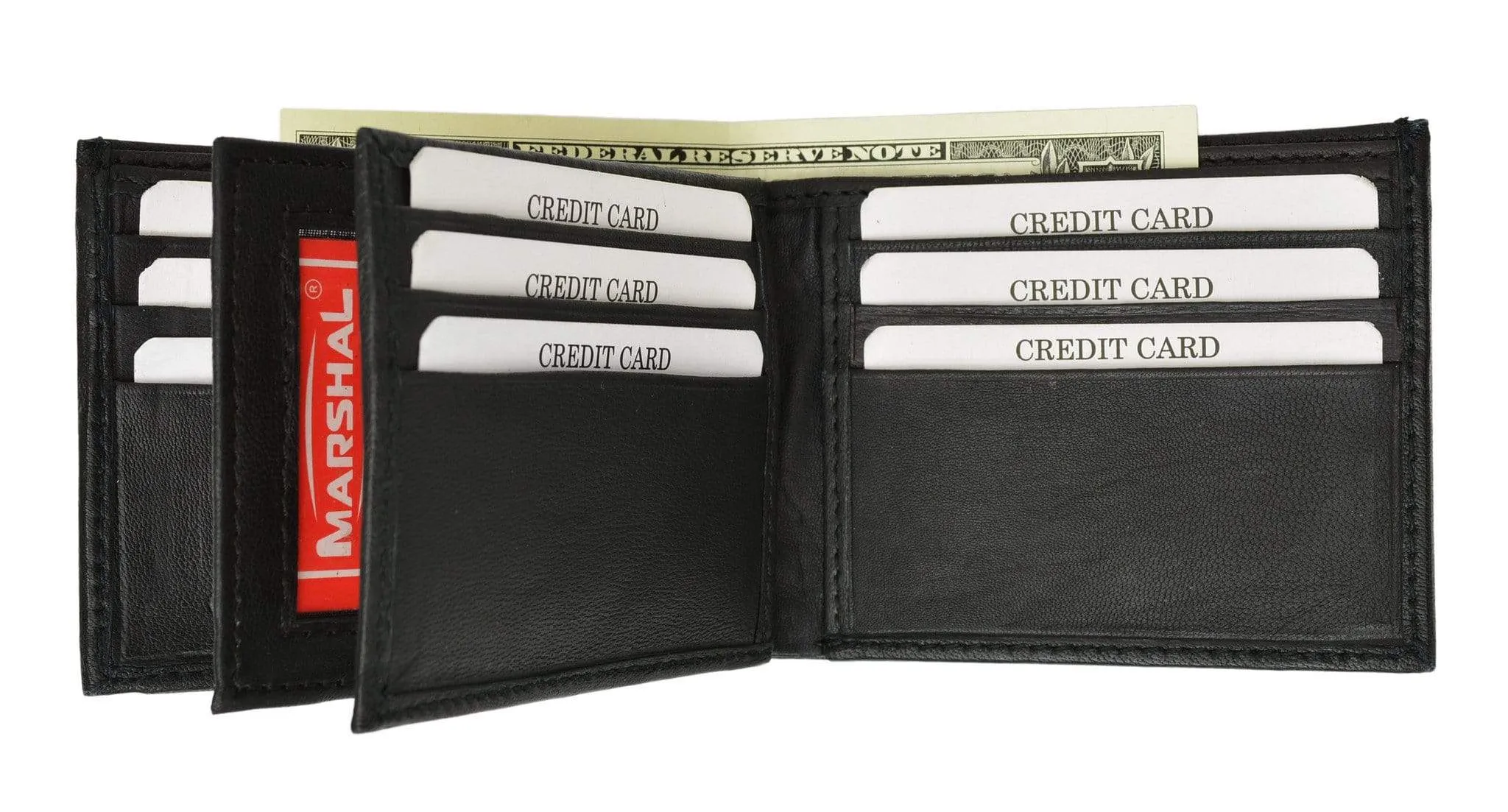 Marshal RFID Leather Mens Wallet Bifold Fixed Flip 3 Window ID RFID P 1852 (C)
