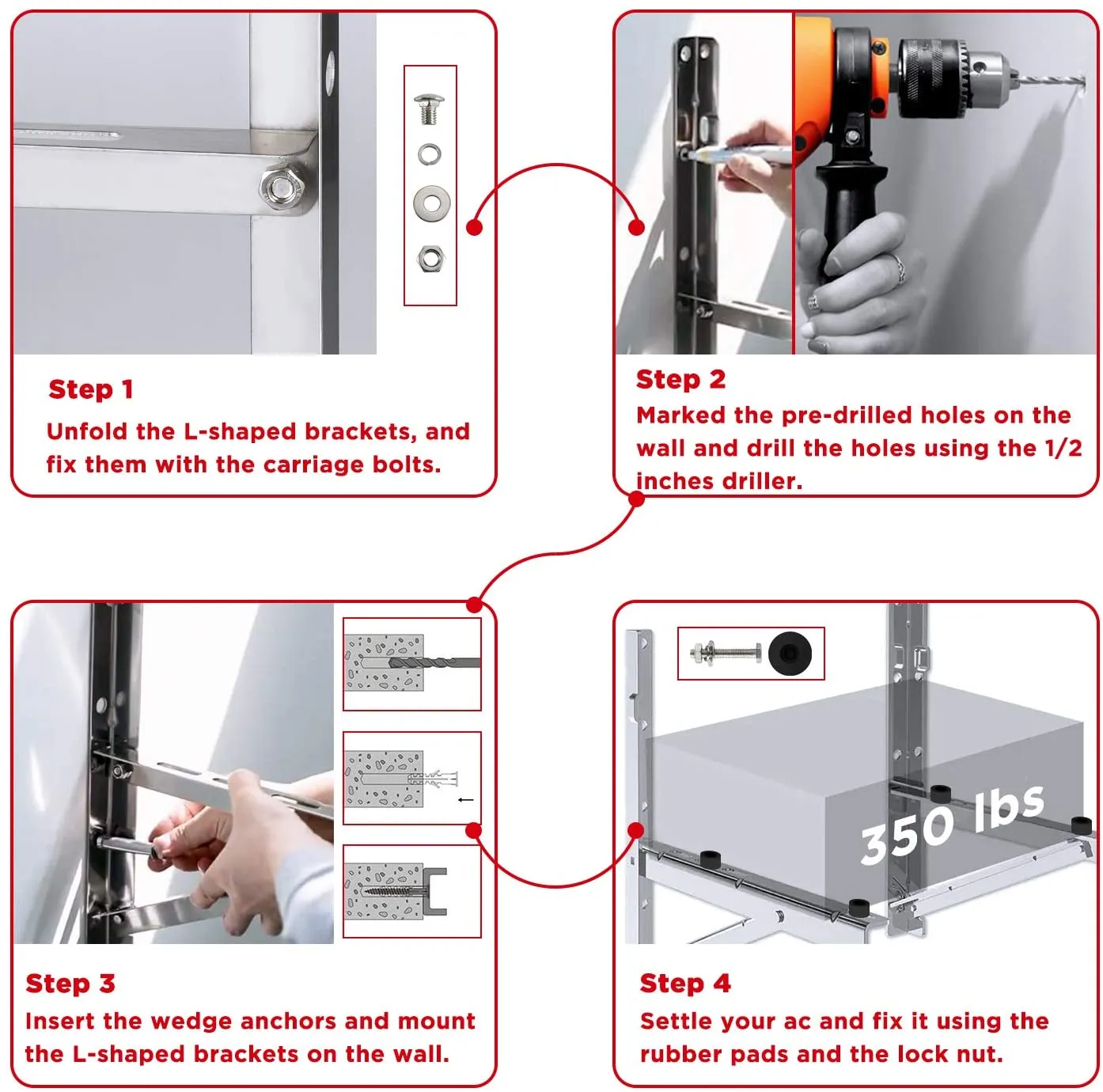 Mini Split AC Condenser Wall Mount Bracket -Max Support 350 Lbs