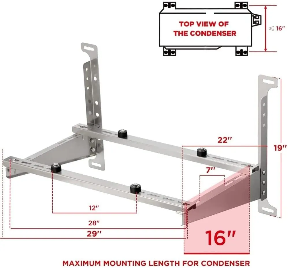 Mini Split AC Condenser Wall Mount Bracket -Max Support 600 Lbs