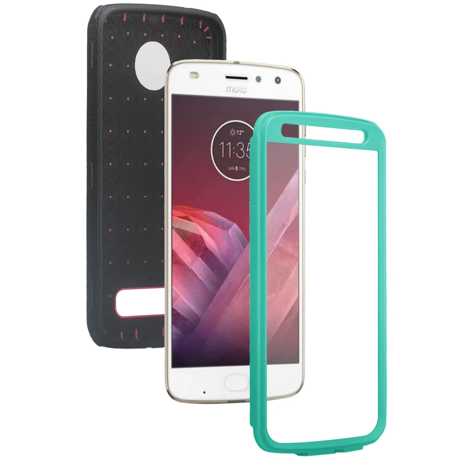 Motorola Moto Z2 Force Case,  Triple Protection 3-1 w/ Built in Screen Protector Heavy Duty Holster Shell Combo Case - Teal