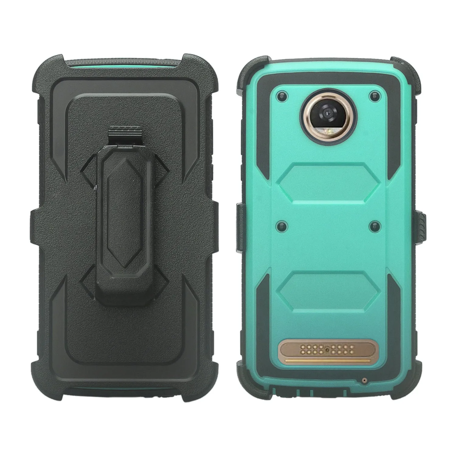 Motorola Moto Z2 Play Case,  Triple Protection 3-1 w/ Built in Screen Protector Heavy Duty Holster Shell Combo Case - Teal