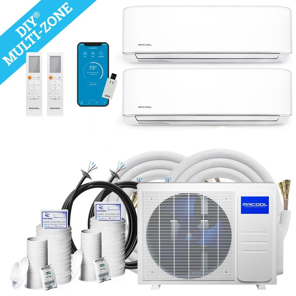 MRCOOL® DIY 4th Gen Mini Split 2 Zone 24,000 BTU 22 SEER Ductless Air Conditioner and Heat Pump with 12K   12K Air Handlers and Install Kits