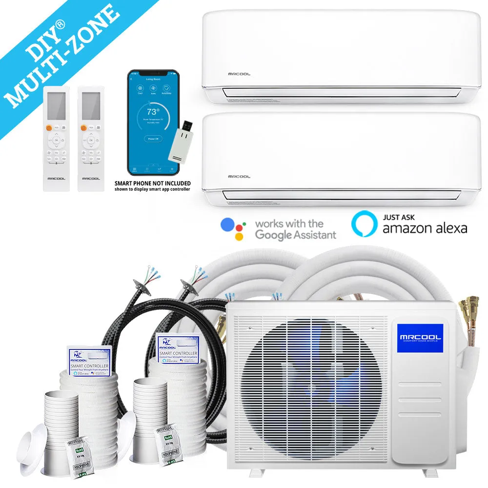MRCOOL® DIY 4th Gen Mini Split 2 Zone 24,000 BTU 22 SEER Ductless Air Conditioner and Heat Pump with 12K   12K Air Handlers and Install Kits