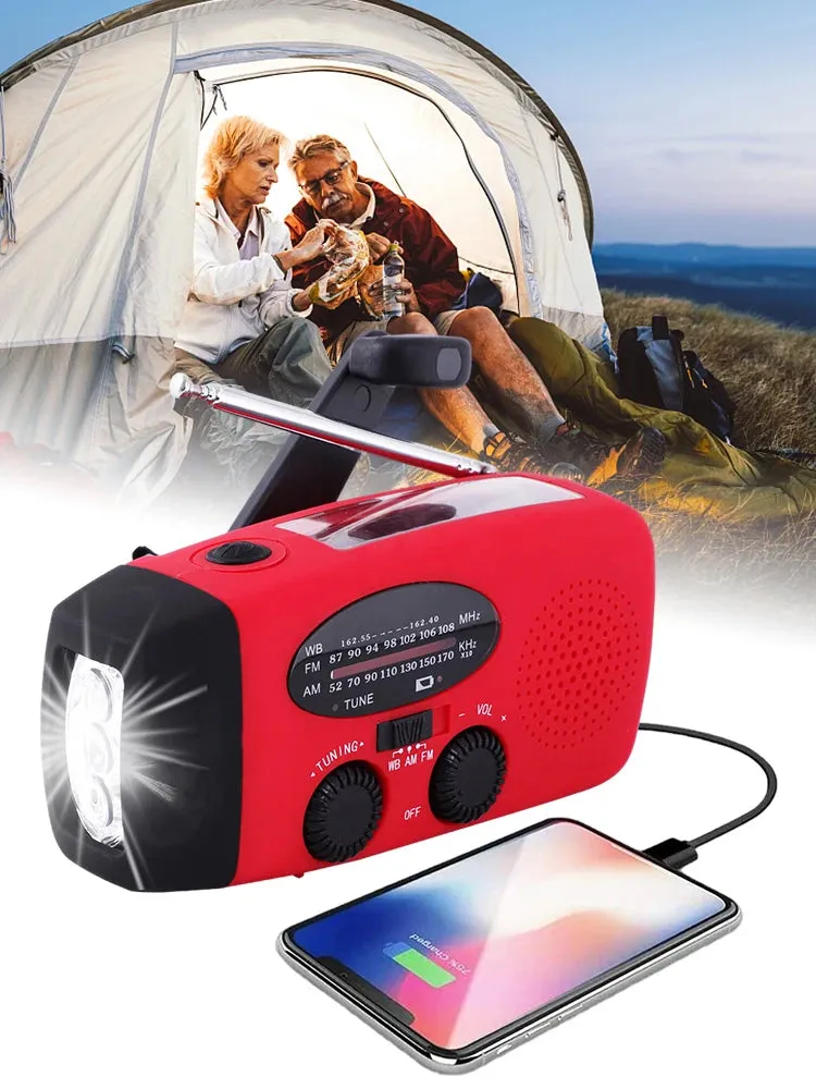 Multifunctional Solar Hand Crank Radio FM AM WB NOAA Weather Radio 2000mAh USB Charging Emergency LED Flashlight Power Band