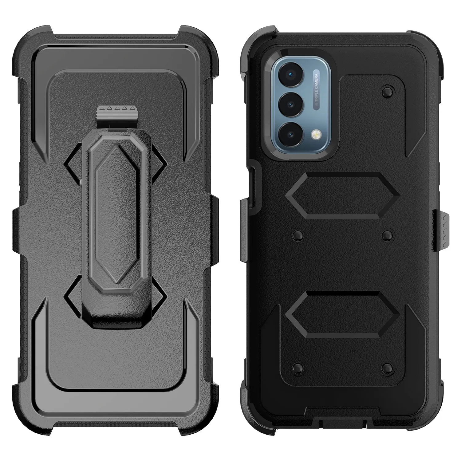 OnePlus Nord N200 5G Case, Nord N200 5G Case, Triple Protection 3-1 w/ Built in Screen Protector Heavy Duty Holster Shell Combo Clip Cover - Black