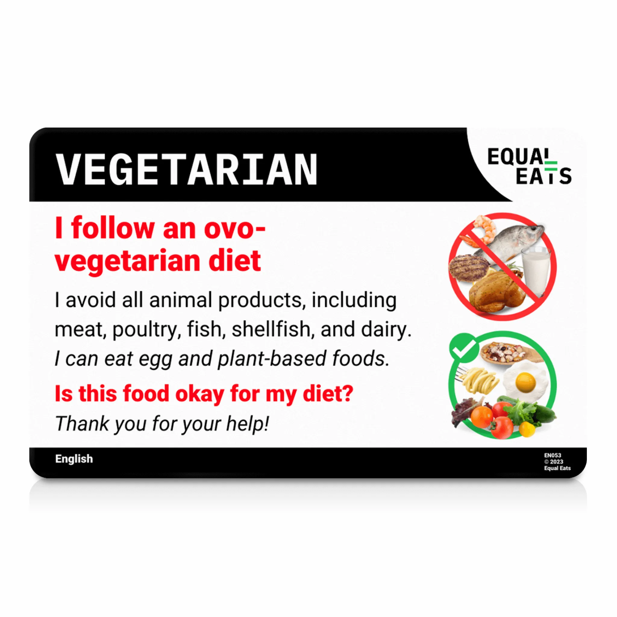 Ovo Vegetarian Card in English (Printable)