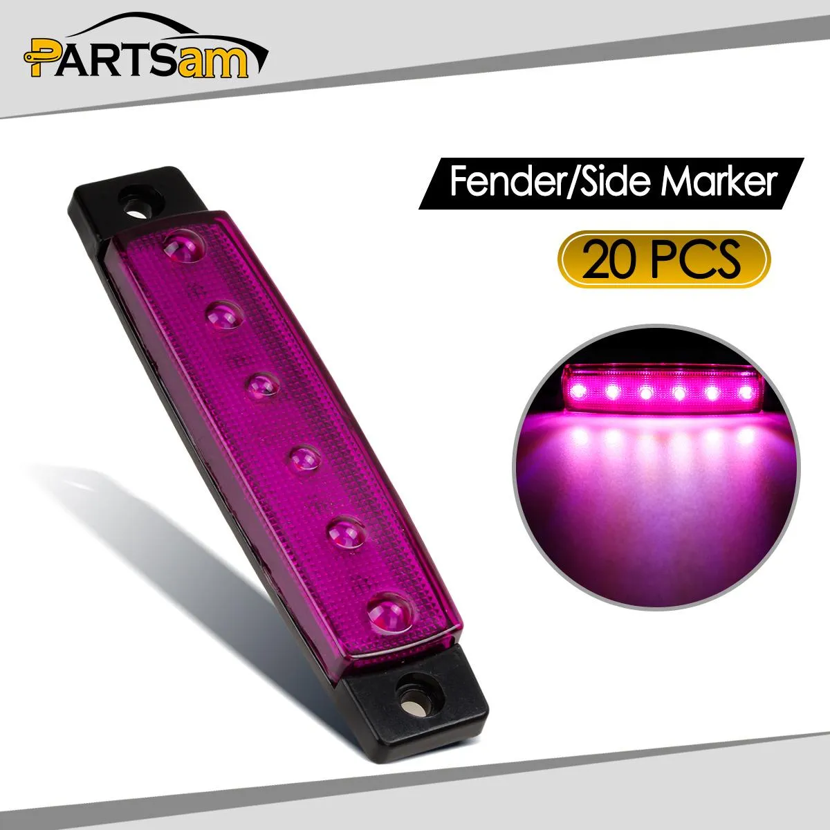 Partsam 20Pcs 3.8 6 LED Clearance Truck Trailer RV Side Marker Indicators Purple 12V, Purple Trailer Marker Lights, Rear Side Marker Lamp, Led Marker Lights for Trucks, Cab Marker, RV Marker light