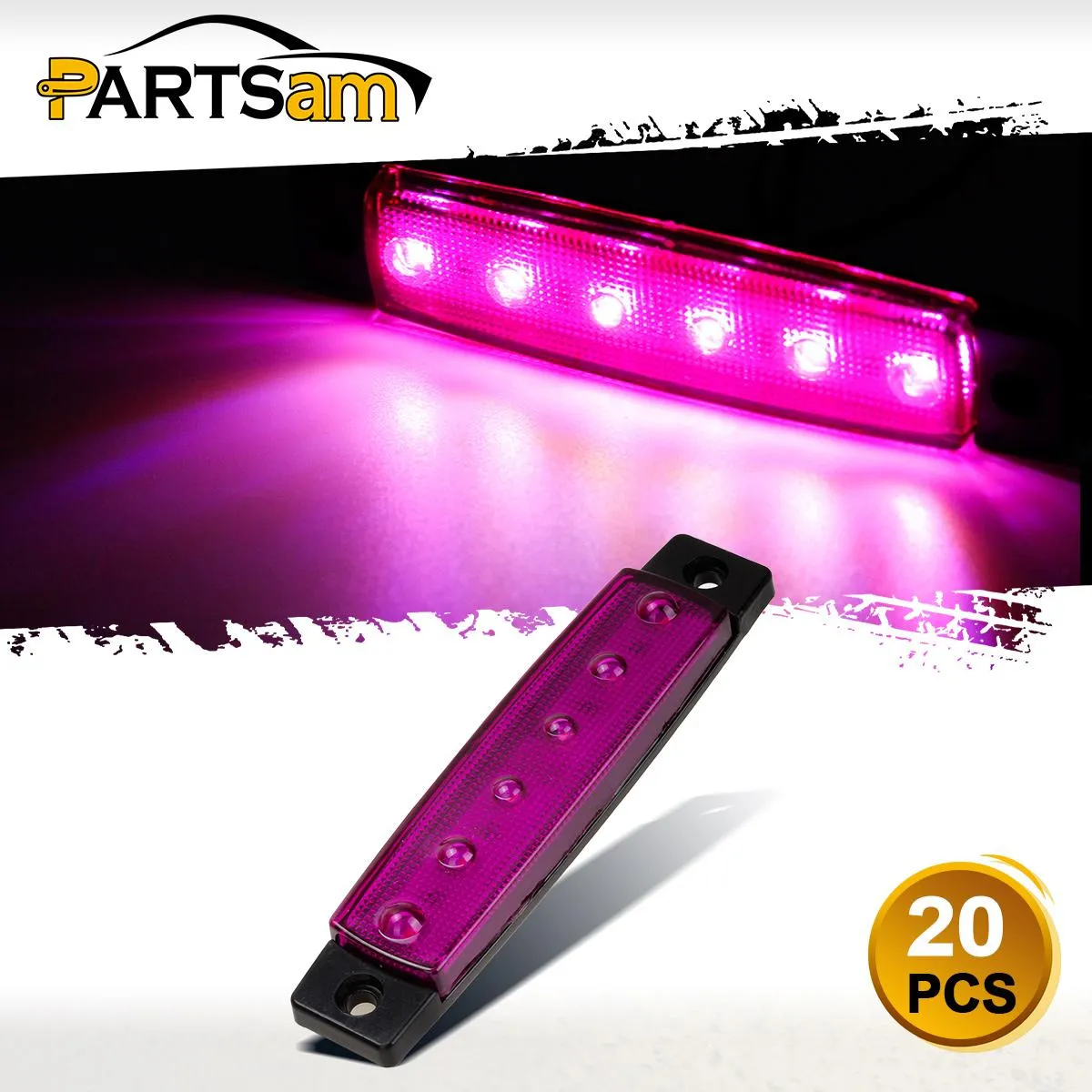 Partsam 20Pcs 3.8 6 LED Clearance Truck Trailer RV Side Marker Indicators Purple 12V, Purple Trailer Marker Lights, Rear Side Marker Lamp, Led Marker Lights for Trucks, Cab Marker, RV Marker light