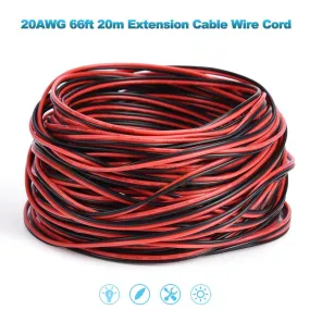 Partsam 22 AWG 66ft 20m Extension Cable Wire Cord Red Black 2 Wire Stranded Tinned Copper Electrical Wire for Led Strip 3528 5050 Chips, Boat Marine Led Lights, 12V DC Wire, Speaker, Doorbell Wire
