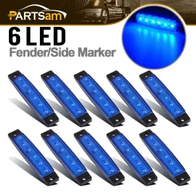 Partsam Thin Line 3.8 inch 6 LED Blue Side Led Trailer Marker Lights Sealed, Led Marker Lights Indicators for Trucks Bus Trailer RV Lorry Van UTV SUV HGV License Decoration Lights(10Pack)