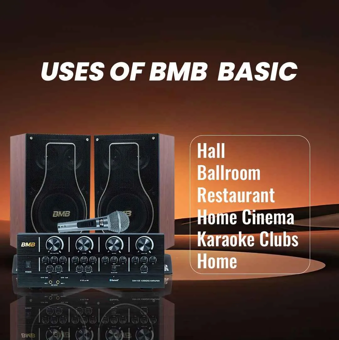 PERSANG BMB 150 150W RMS Dynamic Stereo Speakers with 1 Dynamic Mic, Paper Cone 20CM Wooden Woofers, 3 Equalizer Bands, 8 ohms, Multi-Connectivity Home Theater Compatible with LED/LCD TVs