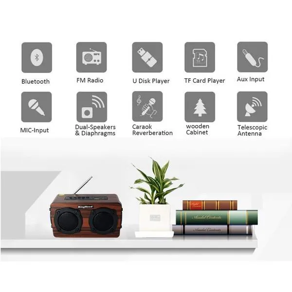 Portable Retro Wooden Wireless Bluetooth 4.2 Speaker