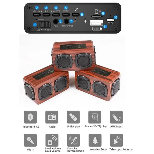 Portable Retro Wooden Wireless Bluetooth 4.2 Speaker