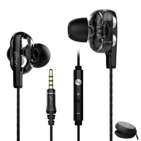 pTron Boom Pro 4D Deep Bass Dual Driver Wired Earphones with Mic for All Smartphones - (Black & Silver)