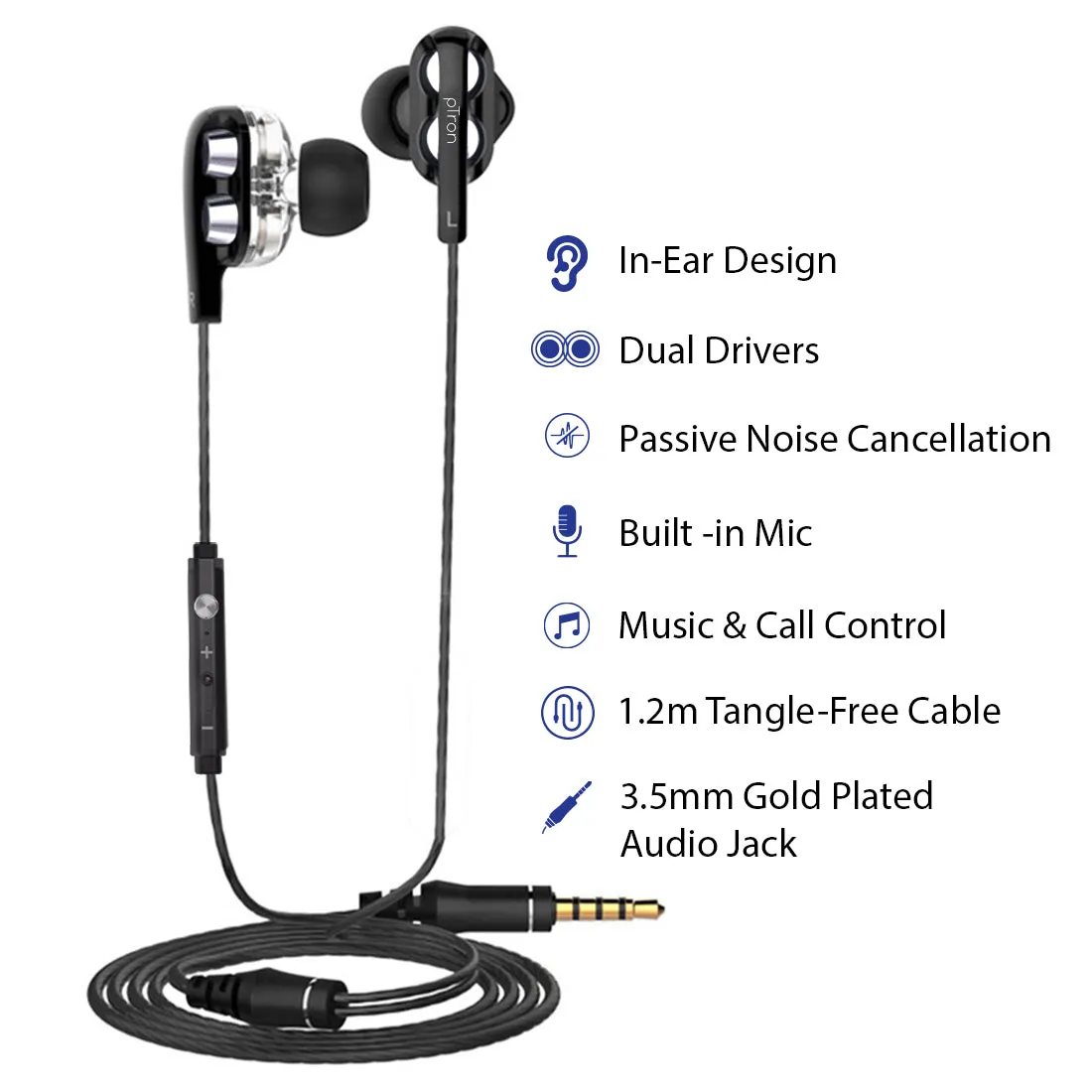 pTron Boom Pro 4D Deep Bass Dual Driver Wired Earphones with Mic for All Smartphones - (Black & Silver)