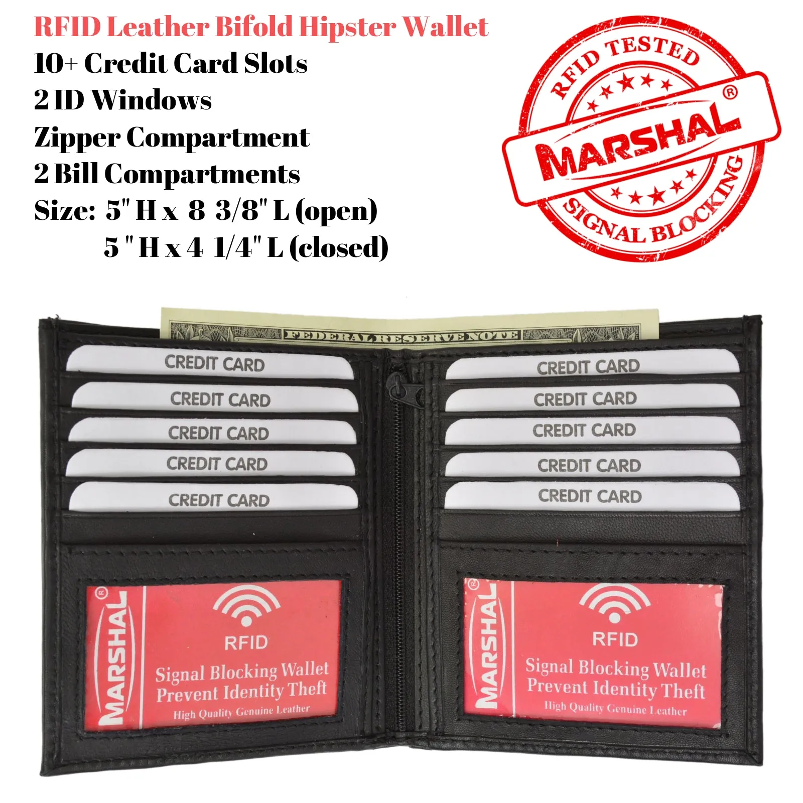 RFID Blocking Bifold Hipster Credit Card Wallet Premium Lambskin Leather RFID P 1502 (C)