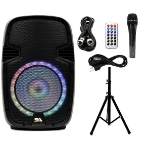 SA-KP12BTH - Active 12 Inch DJ Karaoke Party Speaker with Stand - Bluetooth, LED Lights, Microphone, Cable and Remote