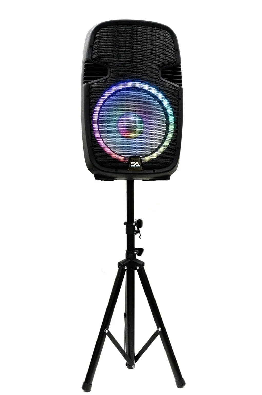 SA-KP15BTH - Active 15 Inch DJ Karaoke Party Speaker with Stand - Bluetooth, LED Lights, Microphone, Cable and Remote