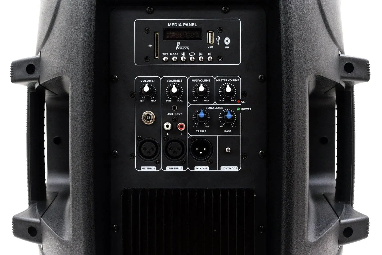 SA-KP15BTH - Active 15 Inch DJ Karaoke Party Speaker with Stand - Bluetooth, LED Lights, Microphone, Cable and Remote