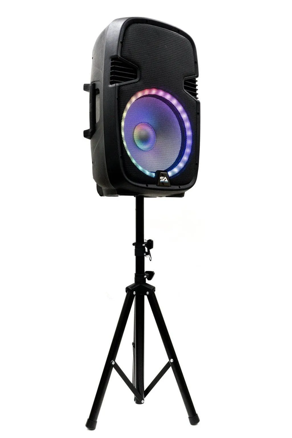 SA-KP15BTH - Active 15 Inch DJ Karaoke Party Speaker with Stand - Bluetooth, LED Lights, Microphone, Cable and Remote