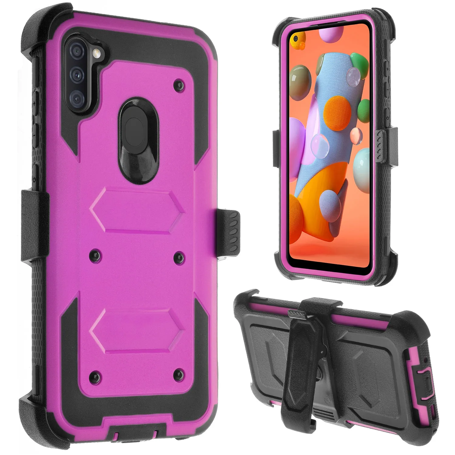 Samsung Galaxy A11 Case, Galaxy A11 Case,  Triple Protection 3-1 w/ Built in Screen Protector Heavy Duty Holster Shell Combo Case - Purple